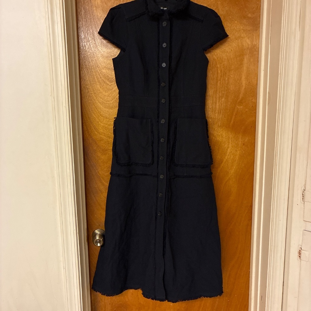 ME+EM NWT Navy Textured Cotton Fringe Midi Dress - Picture 7 of 7